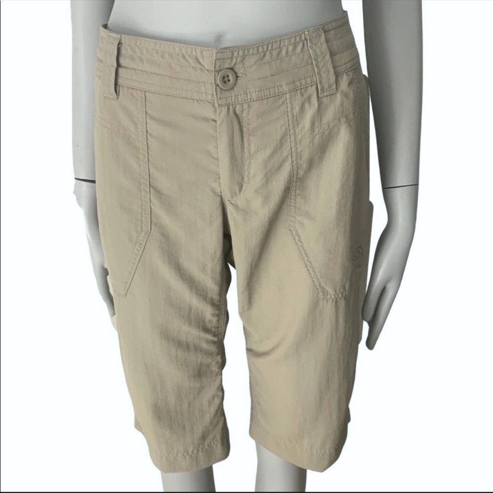 THE NORTH FACE Long Hiking Shorts Capris Nylon Quick Dry Khaki Tan Trail - Picture 1 of 15